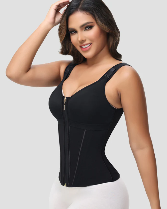 Women's Boned Latex Zipper Corset Tummy Control Body Shaper Vest With Bra