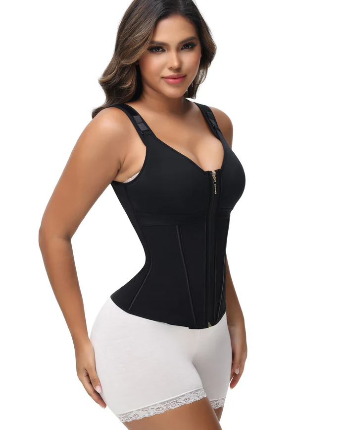 Women's Boned Latex Zipper Corset Tummy Control Body Shaper Vest With Bra