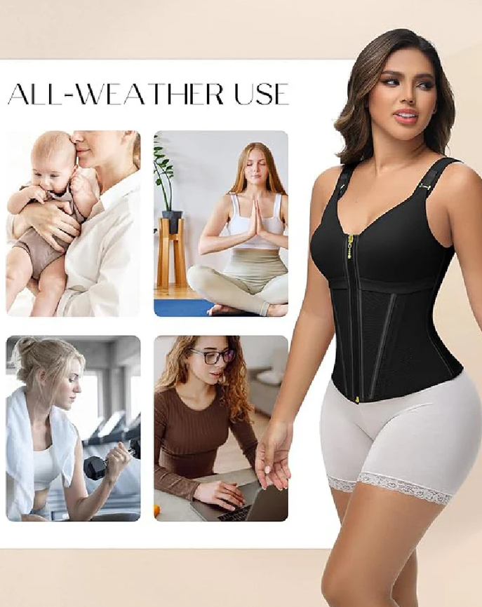 Women's Boned Latex Zipper Corset Tummy Control Body Shaper Vest With Bra