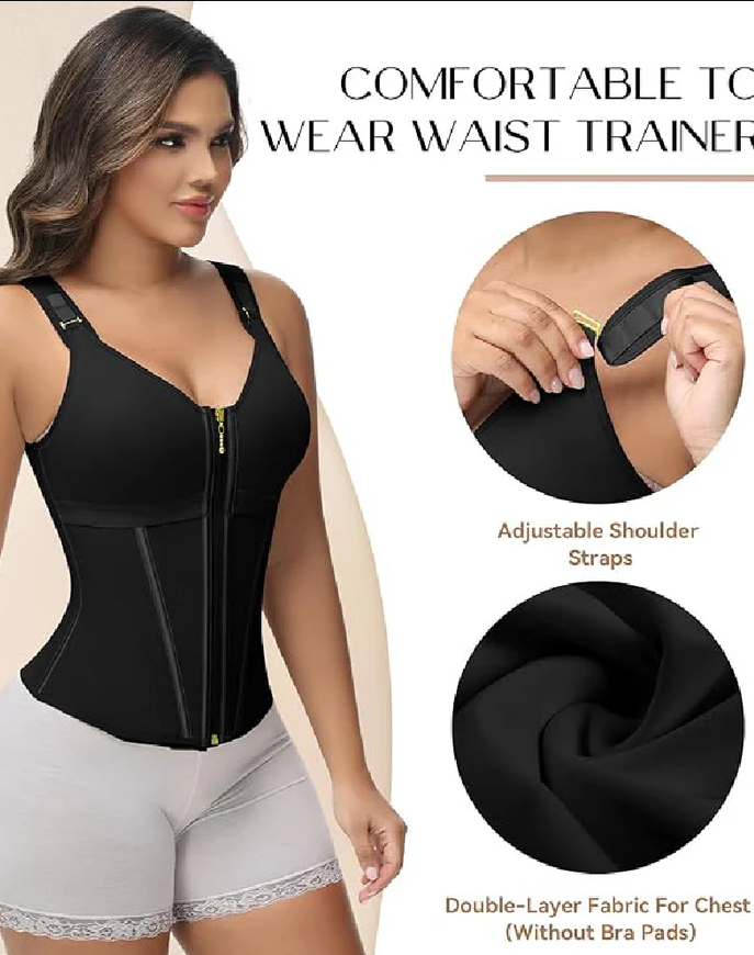 Women's Boned Latex Zipper Corset Tummy Control Body Shaper Vest With Bra