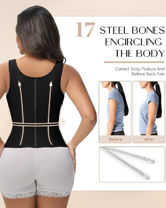 Women's Boned Latex Zipper Corset Tummy Control Body Shaper Vest With Bra