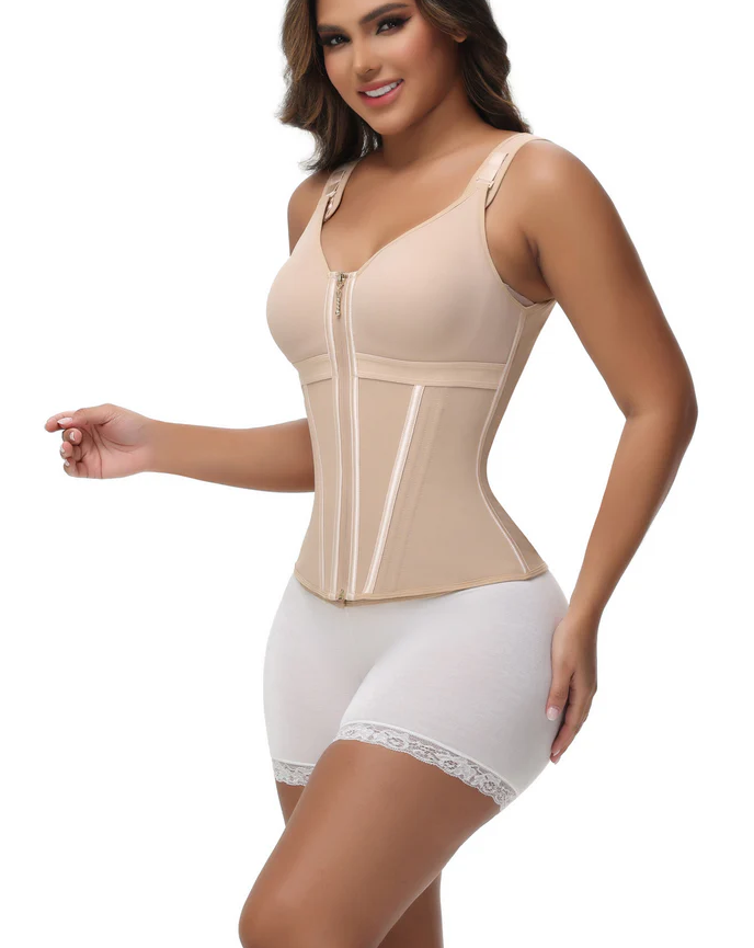 Women's Boned Latex Zipper Corset Tummy Control Body Shaper Vest With Bra