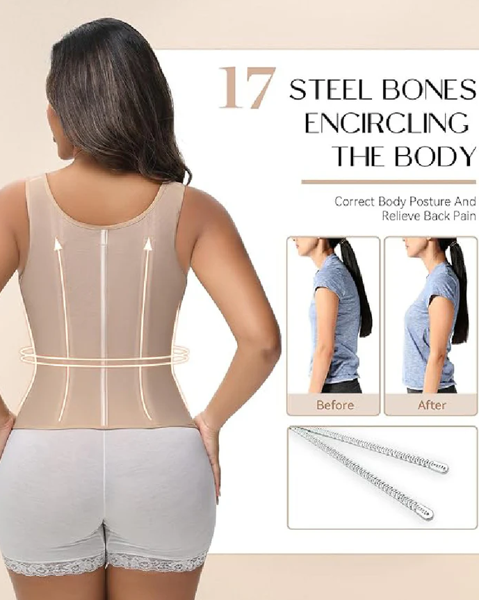 Women's Boned Latex Zipper Corset Tummy Control Body Shaper Vest With Bra