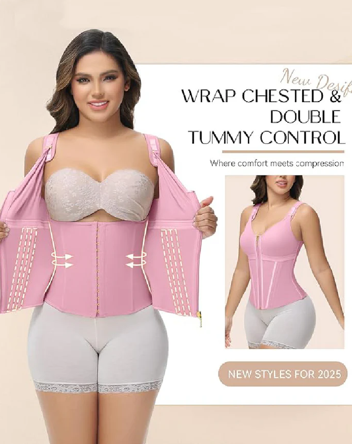 Women's Boned Latex Zipper Corset Tummy Control Body Shaper Vest With Bra