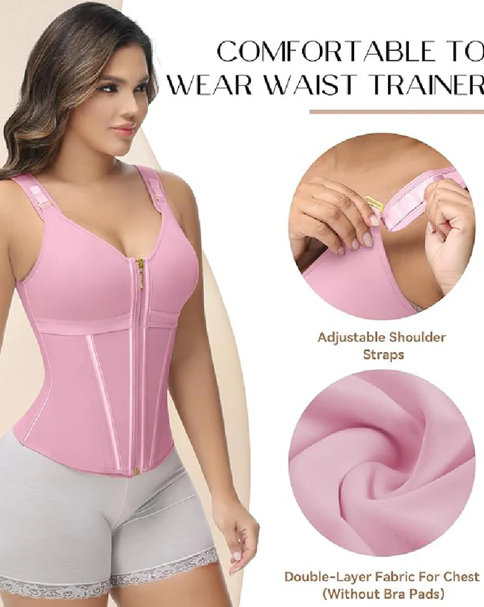 Women's Boned Latex Zipper Corset Tummy Control Body Shaper Vest With Bra