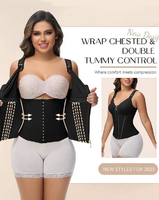 Women's Boned Latex Zipper Corset Tummy Control Body Shaper Vest With Bra